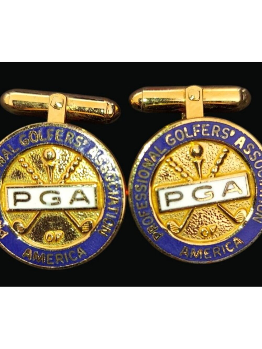 PGA Professional Golfers Association Gold & Blue Enamel Cufflinks 1209